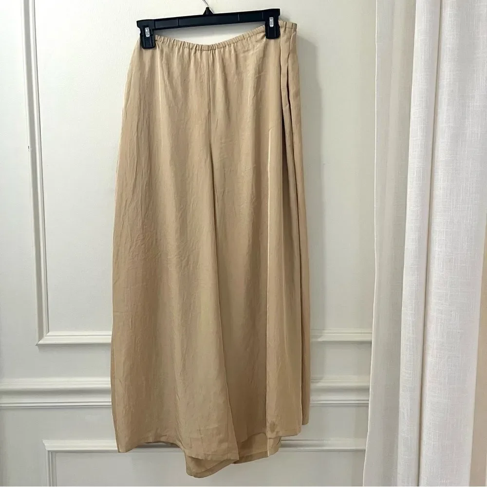 Vince Drapey Culotte Wide Leg Pull on Cropped Pants in Champagne Maiz Sz 12 NWT